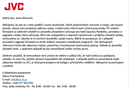 JVC reakce